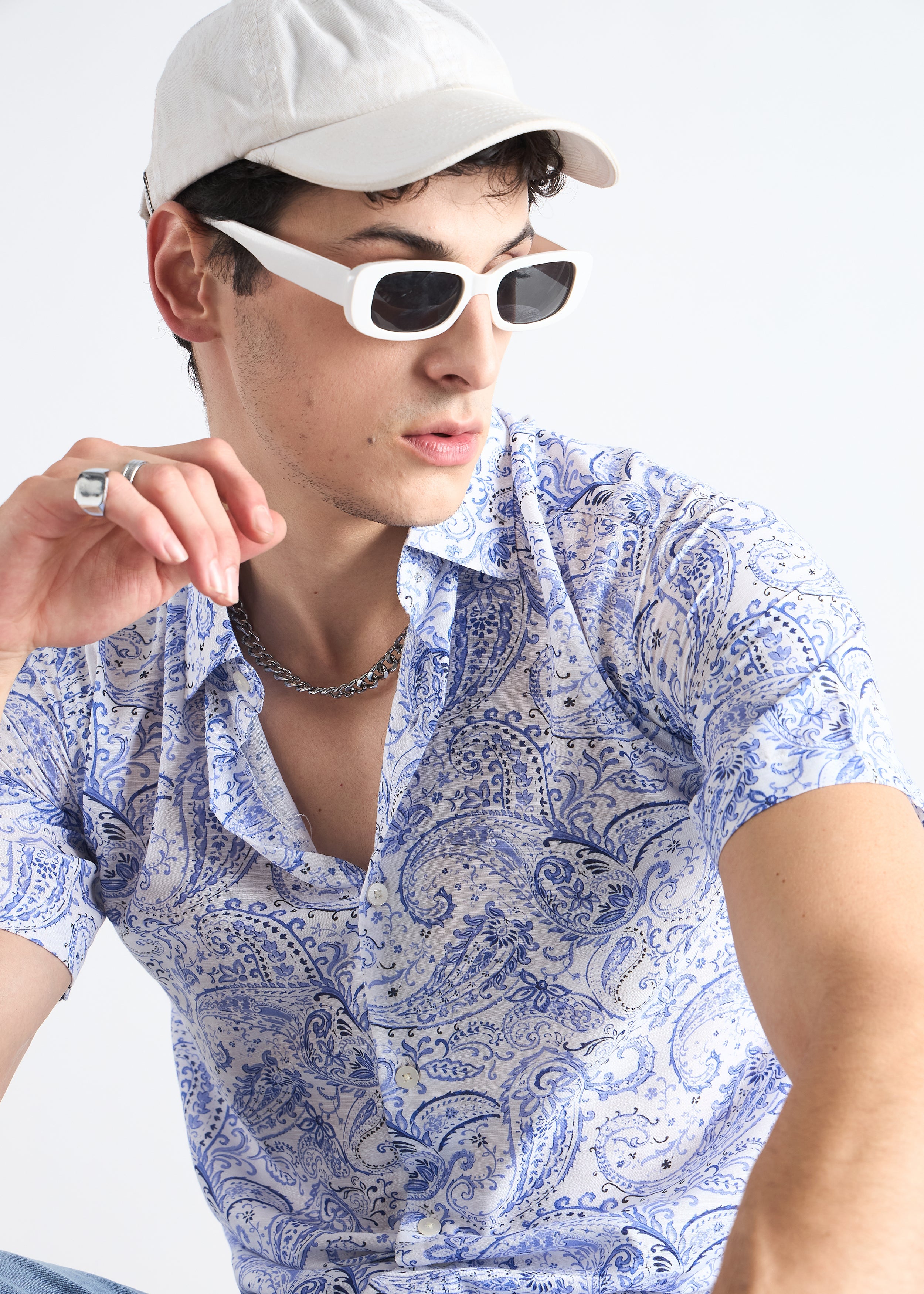 All Yours White  Paisley Linen blend Shirt Zoom
