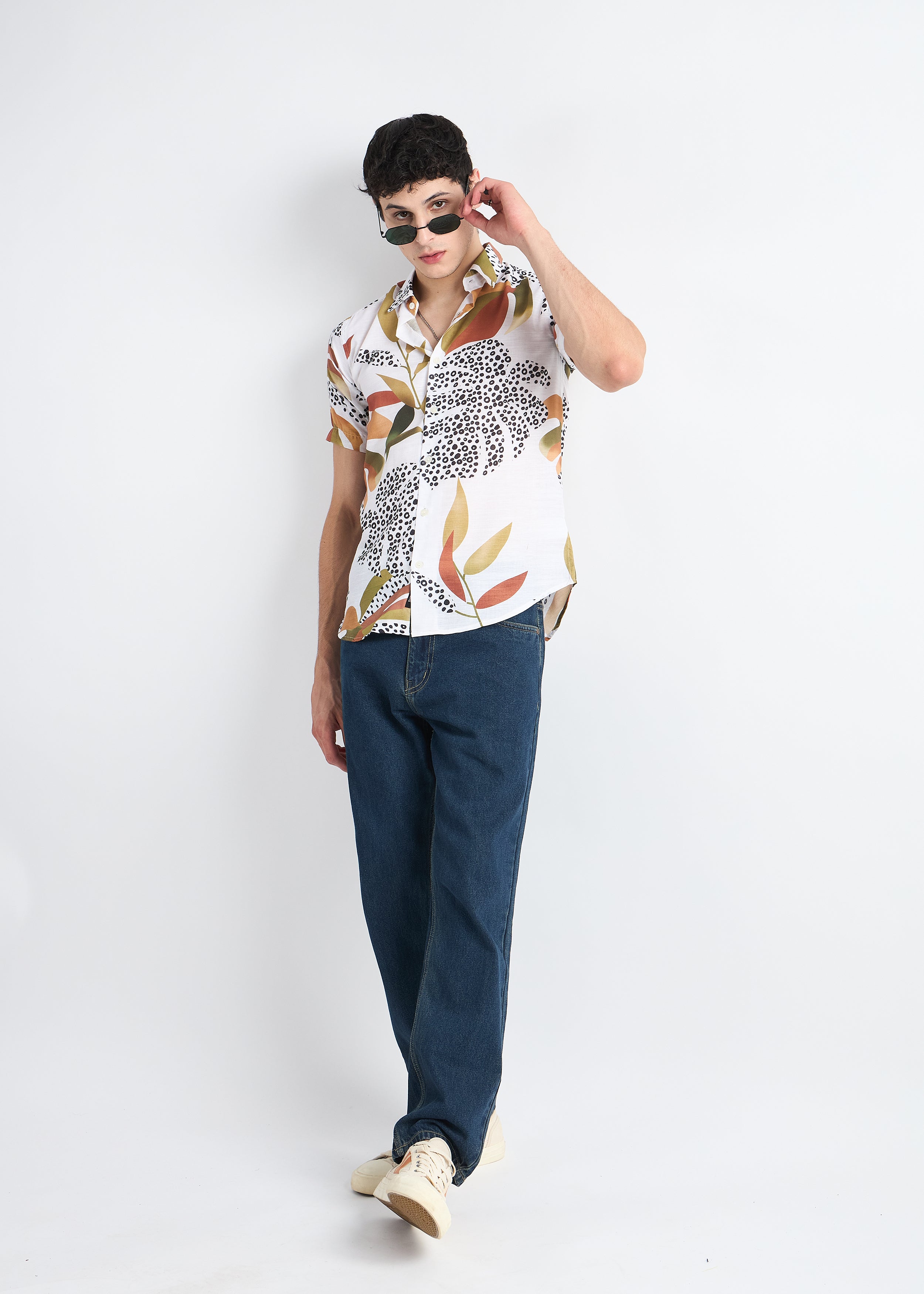 All Yours White Printed Linen Blend Shirt Front_2