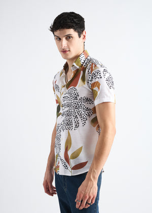 All Yours White Printed Linen Blend Shirt Side
