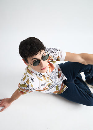 All Yours White Printed Linen Blend Shirt Sitting