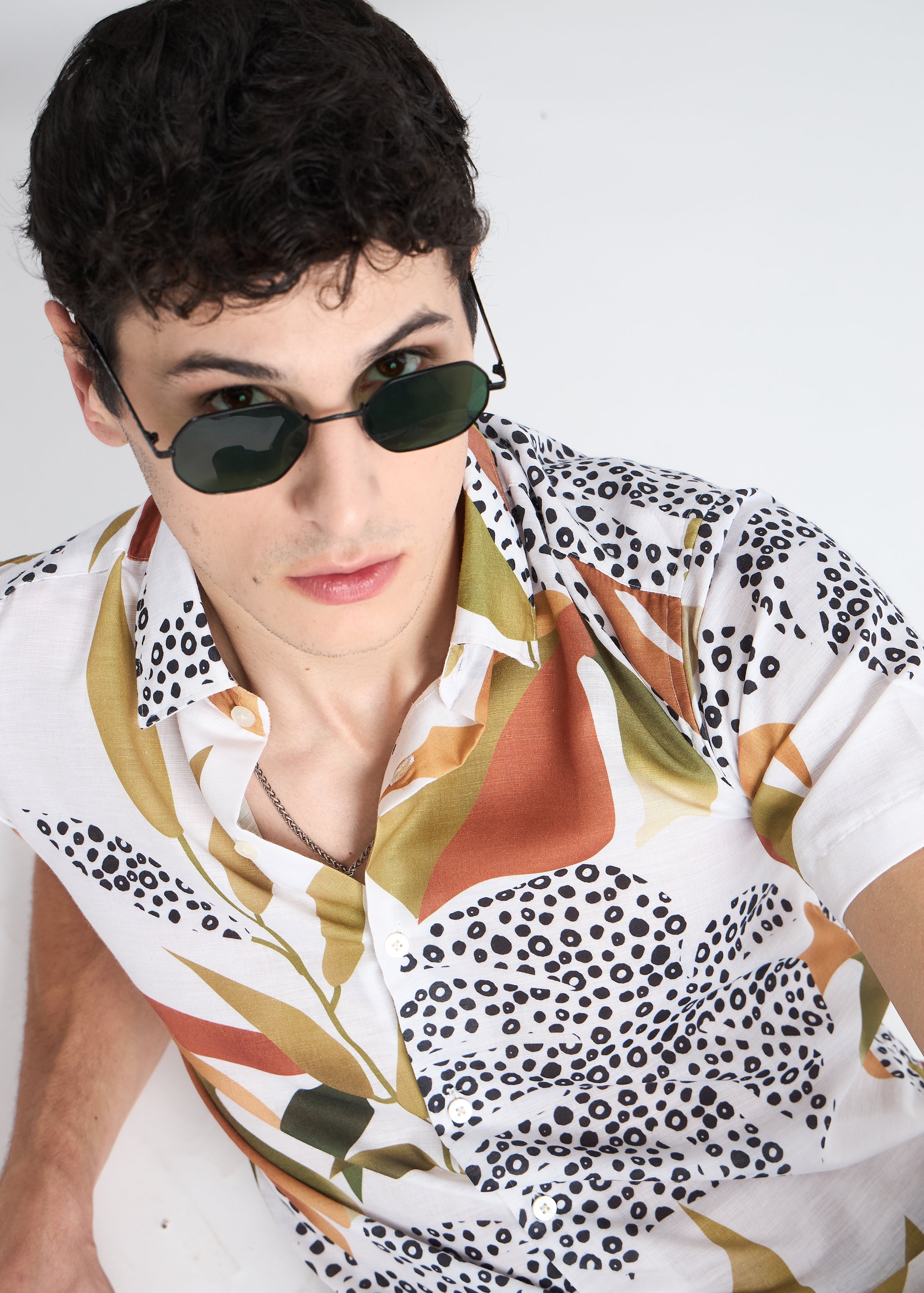 All Yours White Printed Linen Blend Shirt Zoom