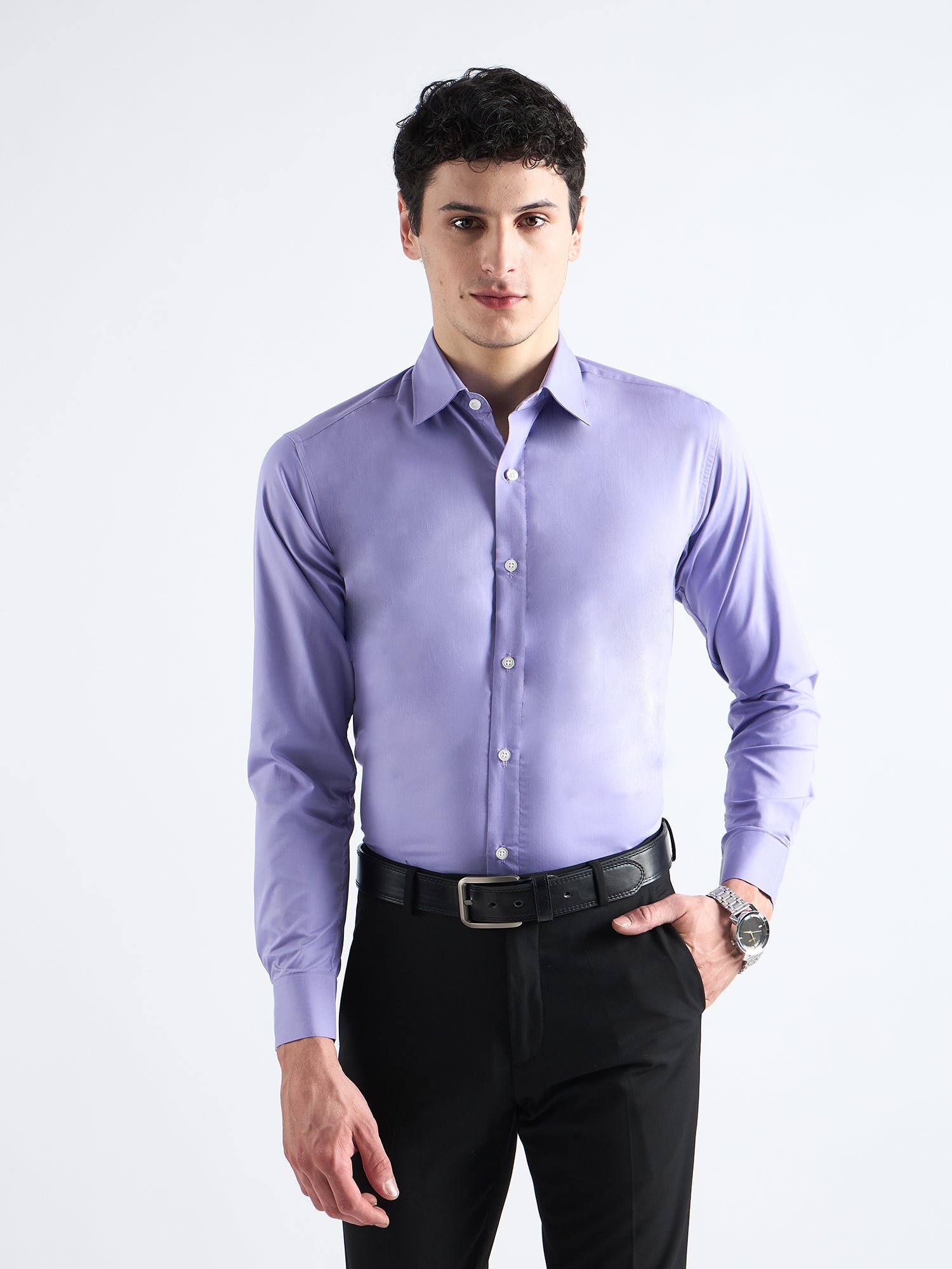 All Yours lavender Plain Stretch Cotton Shirt Front_1